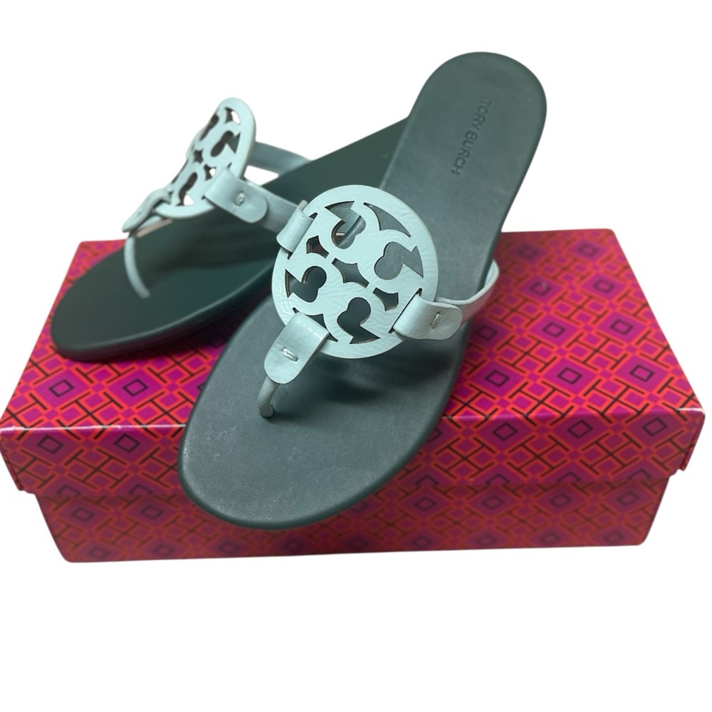 Tory Burch Miller Soft Light Blue and Green Sandal Size 7.5 - Picture 3 of 7